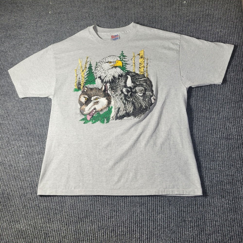 Vtg Hanes Heavyweight Mens Gray Eagle 1992 David McKelvey Shirt XL Made In USA